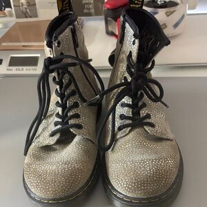 Dr. Martens Sparkling Silver Boots with Black Laces